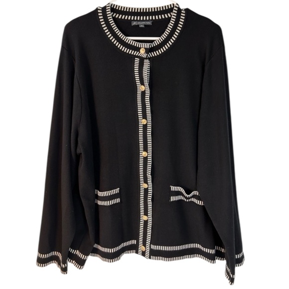 Adrianna Papell Sweaters - Adrianna Papell Crew Neck Cardigan with White Stitch Detail Gold buttons Size 2X
